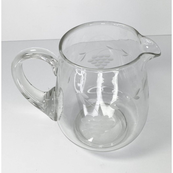 Vintage 1960’s Etched Grape Handled Juice/Water Pitcher, 7 1/4” 64oz - Picture 2 of 5